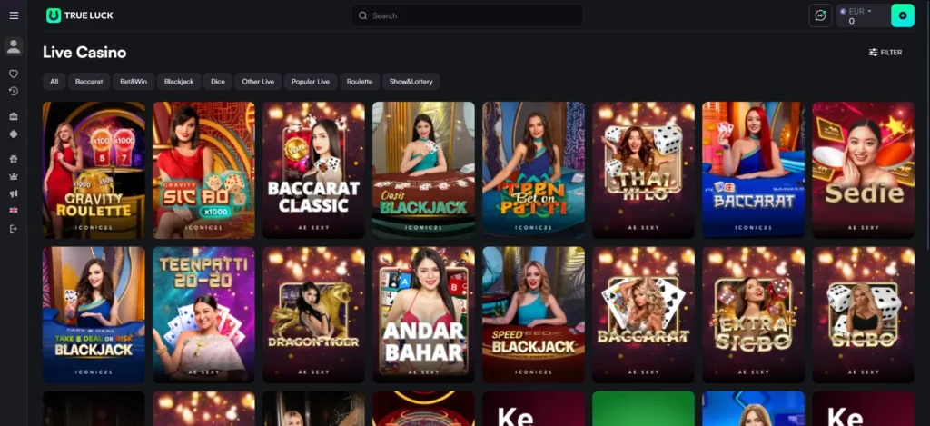 TrueLuck Casino live games