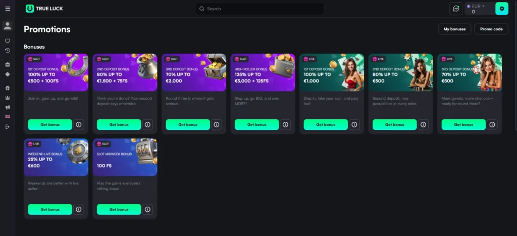 TrueLuck casino bonus library