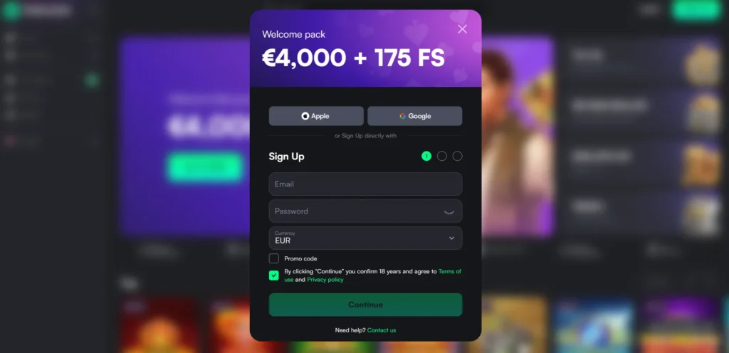 TrueLuck Casino registration form